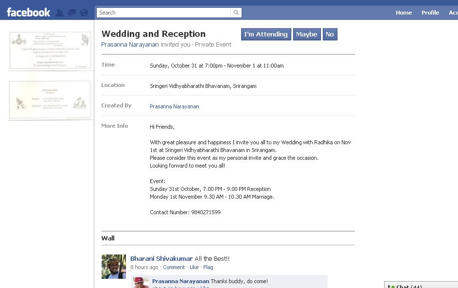 Facebook invitation