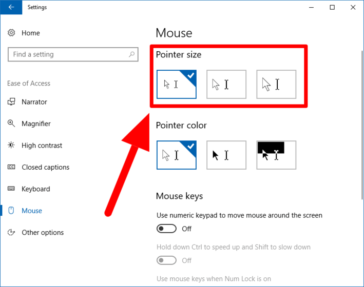 How to change the size of the cursor