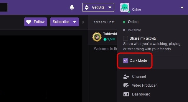 How to enable Twitch dark mode