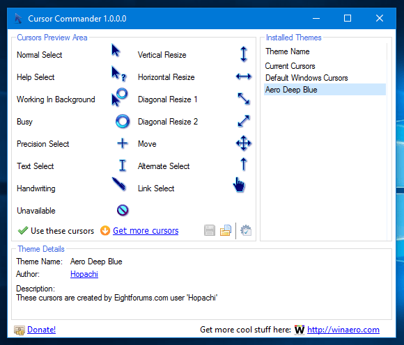 How to use a custom cursor in Windows 8 and 10