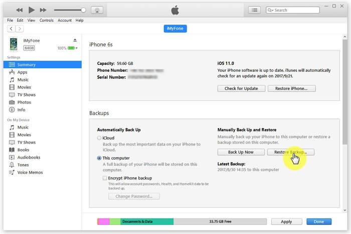 Recover your contacts by using iTunes